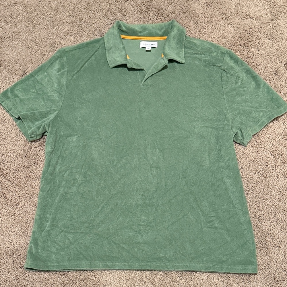 Classic Green Terry Polo with Yellow Contrast Trim